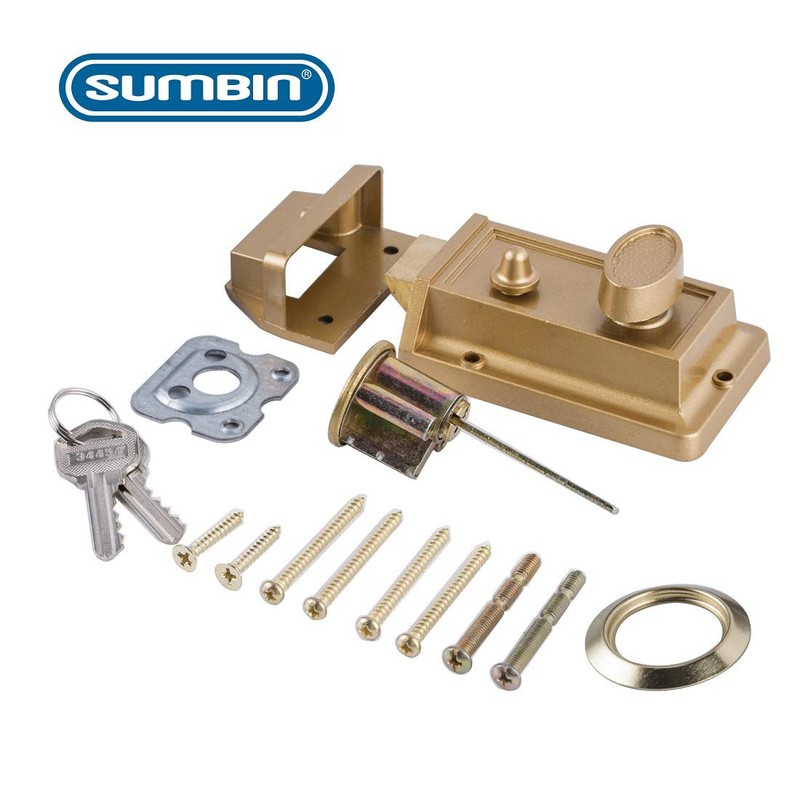 SUMBIN Night Latch Deadbolt Rim Lock,Antique Locks with Keys for