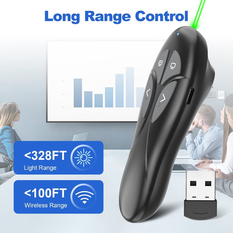 Presentation Clicker PowerPoint Wireless Presenter Remote: USB Type C Rechargeable