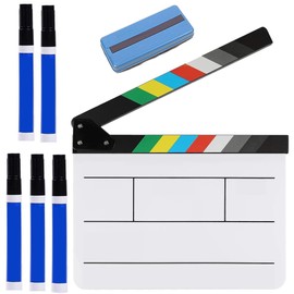 QSLKI 7 x Film Flap, 20 x 20 cm, Director Flap Synchronous Flap Clapper Board, Director Flap, Acrylic Film Director, Cut Action Scene, Director Flap Colour Strips, Easy Wipe Acrylic Clapper