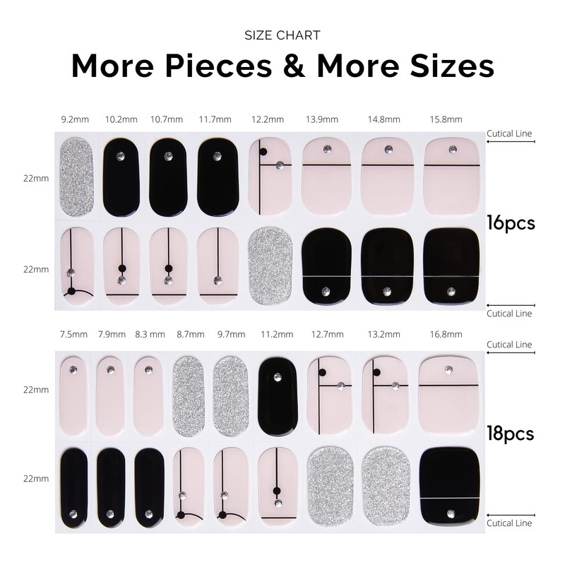 NAILOG Semi-cured Gel Nail Stickers (34 Pieces), Nail Seal Hardening