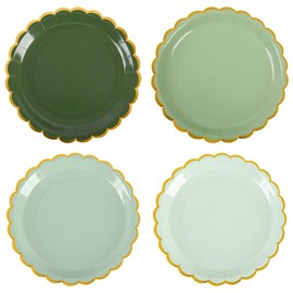 AimFun Sage Green Paper Plates Gradient Color Disposable Dessert Party Plates 7inch Gold Foil Scalloped Sage Plates for Christmas Bridal Baby Shower Wedding Tea Party Supplies (24, Sage Green)