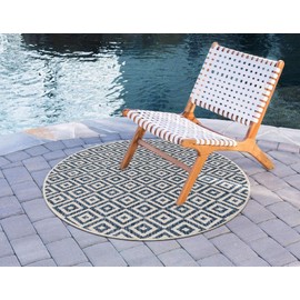 Unique Loom Jill Zarin Outdoor Collection Area Rug - Costa Rica (4' 1" Round, Blue/ Ivory)