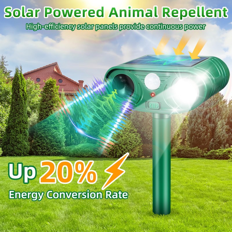 2026 Upgraded Solar Ultrasonic Animal Repeller Outdoor with Motion Sensor