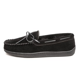 Minnetonka Men's Pile Lined Hardsole Slipper, Black, 10.5 M US