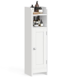 VASAGLE Small Storage Corner Floor Cabinet with Door, 7.9 x 7.1 x 31.5 Inches, Narrow Toilet Paper Storage Holder, Adjustable Shelves, for Bathroom, Living Room, Small Spaces, Cloud White UBBC310W01