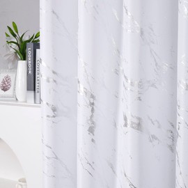 Taisier Home Silver Foil Print Linen Textured Curtains Geometric Marble Pattern Design Curtains for Living Room Light Filtering Window Treatment 2 Panels 72" L,White and Silver Curtains Print