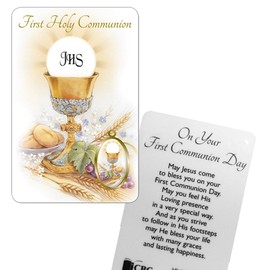 Laminated Prayer Card First Holy Communion 8.5x5.5cm – C71758 with Resin Attachment 7583