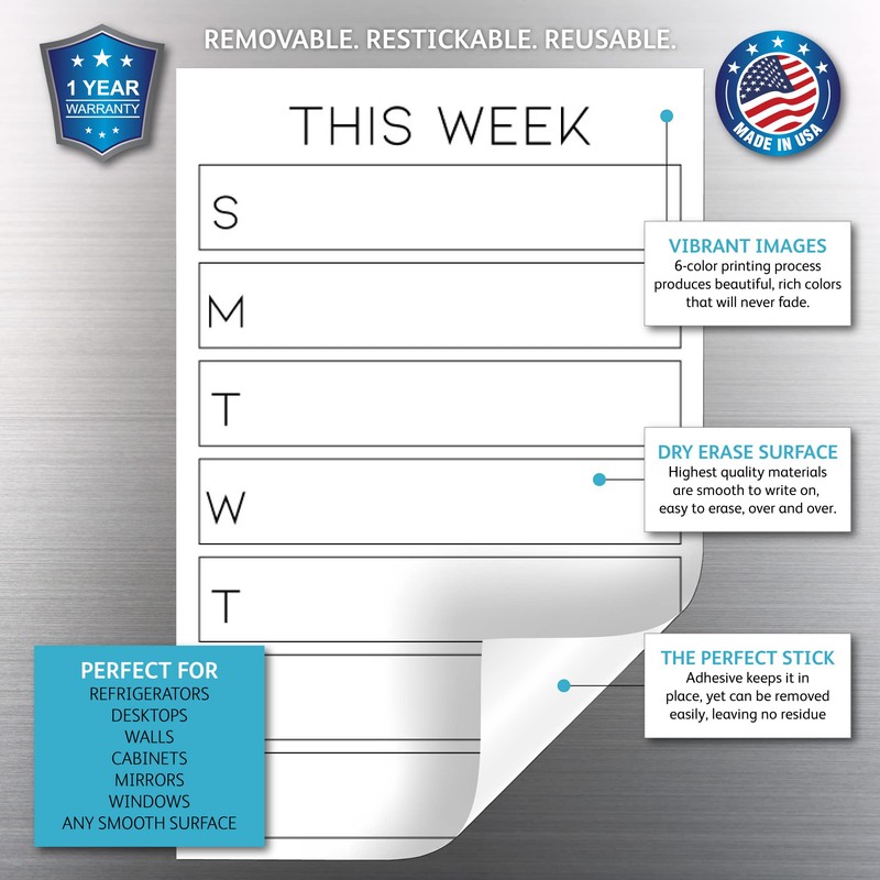 Dry Erase Weekly Calendar Planner Sticker Decal | Removable &