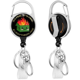Funny Dumpster on Fire Badge Reel Retractable Heavy Duty with 360°Swivel Carabiner Clip,Cute ID Badge Holder Retractable, Nurse Teacher ID Card Holder Keychain Name Badge Clip
