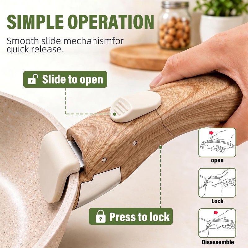 MENGBEI Detachable Pot Handle Wood-Like, Universal Detachable Pot Handles,Pot Handles