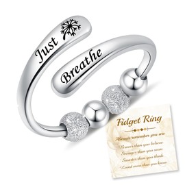 ACJFA Just Breathe Anxiety Rings for Women 925 Sterling Silver Adjustable Fidget Rings with Rotating Beads Anti-Anxiety Jewelry Gift （Dandelion）