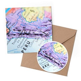 1 x Greeting Card & 10 cm Round Sticker Set - Andes Mountains South America Map - Birthday Thank You Friend Lover Fan Mum Dad Kids #3040