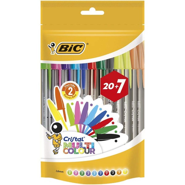 BIC Crystal Multicolour – Pen Bag Pack of 20 + 7 multicoloured