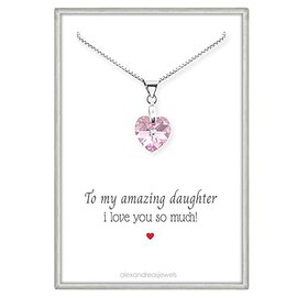 Tiny Delicate and Dainty Light Pink Crystal Heart Necklace, Daughter Birthday Gift Necklace, Daughter Heart Necklace, 14 inches plus 2 inches extender