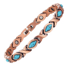 MagEnergy Turquoise Magnet Bracelet for Women 8.46 inch Size Adjustable Free Adjustment Tool Antique Bronze Magnetic Function Fine Present Package