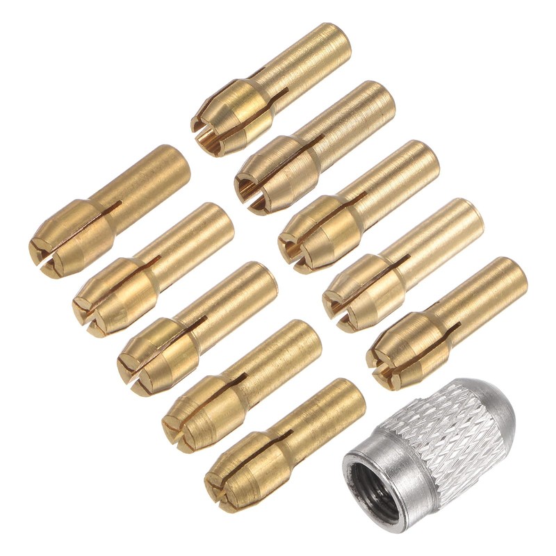 sourcing map 10-Piece Drill Chuck Collet Set 0.5-3.2 mm, Brass