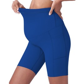 Buliezy Maternity Shorts Women's Over The Belly Pregnancy Leggings Maternity Fashion Yoga Sports Shorts, blue