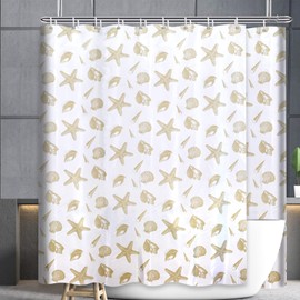 YISURE Extra Wide Shower Curtain 400cm, Long Shower Curtain 200cm Drop, Shell Pattern Printed Wet Room Shower Curtain 400x200cm