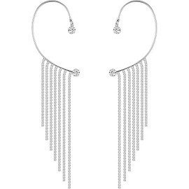 Sparkly Rhinestone Crystal Tassel Long Dangle Dance Competion Earrings for Party Prom (A:Ear Cuff(130mm/5.11in)-Clear Tone)