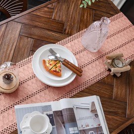 Weldomcor Macrame Table Runner Pink Boho Table Runner with Tassels Hand Woven Cotton Table Runner Rustic Farmhouse Table Runner for Bohemian Kitchen Dining Table 30 x 120 cm