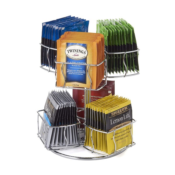 Chrome Finish Tea Bag Caddy Storage and Organizer Rotating Spinning
