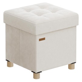 SONGMICS Storage Ottoman Bench, Folding Storage Chest, 15 x 43.3 x 15.7 Inches, Foot Rest Stool, 30 Gal. (112 L), Velvet Surface, for Bedroom, Entryway, Living Room, Cappuccino Beige ULSF0518W02