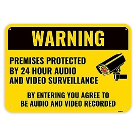 1PC Warning Video and Audio Surveillance Recording Sign, 10 x 7 Inches - Aluminum - You are Being Recorded Camera In Use Monitoring Signs