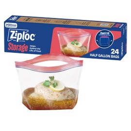 Ziploc Half Gallon Marinade Food Storage Bags for Meal Prep, Easy Open and Close, 24 Count (Packaging May Vary)