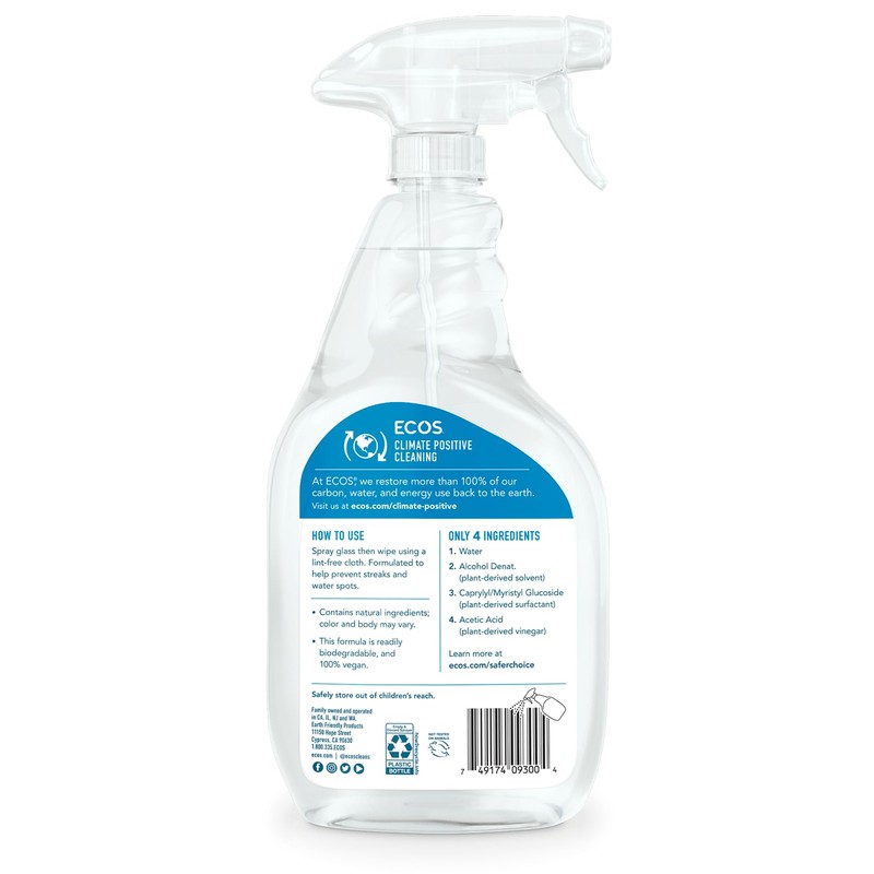 Earth Friendly Products ECOS Window Cleaner with Vinegar, 22-Ounce, (Pack