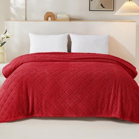 Whale Flotilla Fuzzy Fleece Double Size Blanket for Bed, 150x200 CM Soft Fluffy Jacquard Waffle Blankets for All Season, Lightweight and Warm, Red