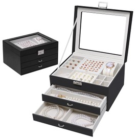 Yoobao Jewelry Boxes for Women with Transparent Lid and Lock, 3 Layers Jewelry Organizers and Storage for Necklaces Earrings Bracelets Rings Watches, Ideal Present for Anniversary Graduation New Year