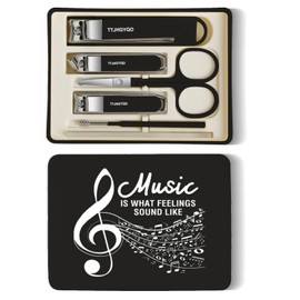 Music Lover Gifts for Men Nail Clipper Set, 6 Pcs Toenail Clippers, Stainless Steel Fingernail Clipper Sharpest Thick Toenail & Ingrown Nail Clipper Set (Music Black)