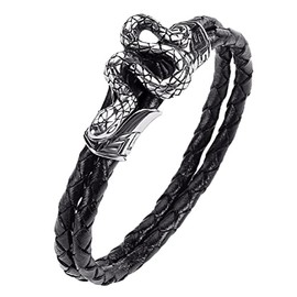 Snake Bracelet for Men, Serpent Bracelet for Boys, Viking Snake Bangle Bracelet, Punk Snake Cuff Bracelet, Snake Braided Leather Bracelet, Snake Head Wristband Bracelet, Snake Animal Jewelry Gifts