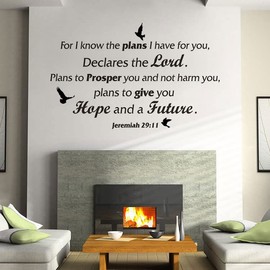 for I Know The Plans I Have for You...- Jeremiah 29:11 Bible Verse Words Bird Decor Wall Decal Sticker, Christian Religious Scripture Inspirational Quotes Wallpaper Mural for Home Church Office
