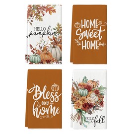 Artoid Mode Pumpkin Bouquet Fall Kitchen Towels Dish Towels, 18x26 Inch Farmhouse Leaves Bless Autumn Decoration Hand Towels Set of 4