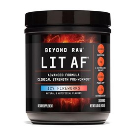 Beyond Raw LIT AF - Polvo de frmula avanzada para preentrenamiento de fuerza clnica  Contiene cafena, L-citrulina y nitrosigina  ICY Fireworks  20... 