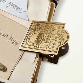 ANATTASOUL Journal Clip Vintage Coffee Metal Travelers Notebook Clip, Decorative Heavy Duty Brass Journal Page Holder Clips for Book, Paper, Bookmark