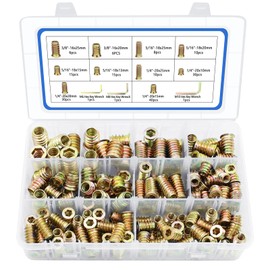 170 PCS Threaded Inserts Nuts, 10 Sizes-1/4"-20, 5/16"-18, 3/8"-16 Wood Inserts Assortment Kit, Steel Threaded Inserts for Wood Furniture Screw Threaded Inserts Kit with 3 PCS Hex Wrench