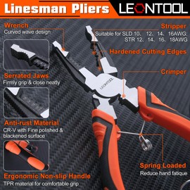 LEONTOOL Strong Pliers, Eccentric Leverage, Power Pliers, Electrician, Tool, Multi-functional Pliers, Combination Pliers, Wire Stripper, Strong Power Pliers, Bolt Cutter, Includes Skin Blades, Cable