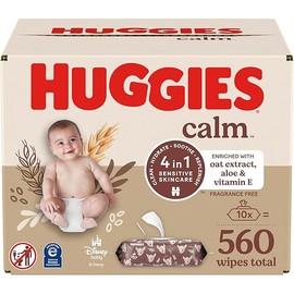 Huggies Calm Baby Wipes, Unscented, Hypoallergenic, 10 Push Button Packs (560 Wipes Total)