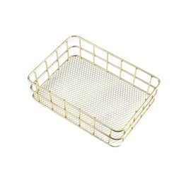Hizibesty Golden Metal Wire Cabinet Organizer Storage Organizer Bin Basket Tray - for Kitchen Pantry Pantry Fridge, Closets, Garage Laundry Bathroom 9.45"X6.10"x2.17”