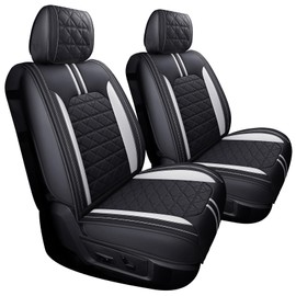 YIERTAI Truck Seat Covers for Dodge RAM fit 2009-2025 2026 1500 2500 3500HD Limited Laramie Classic Bighorn Longhorn Crew Double Quad Cab Mega Cab Waterproof Leather(2 PCS Front only/Black-White)