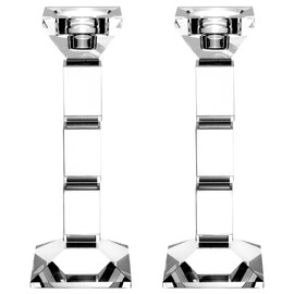 Crystal Candle Holders Set of 2-8" Tall Candlestick Holder for Taper Candles and Tea Light Candles (Black)