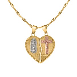 Dascus VIRGENCITA AND JESUS BREAKABLE HEART NECKLACE For Women (SSN3449-Gold)