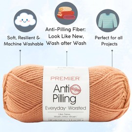 Premier Yarns Everyday Anti-Pilling Solid Peach Blossom DN100-89 (3-Skeins - Same Dye Lot) #4 Worsted Weight Acrylic Yarn for Crocheting and Knitting with Project Bag