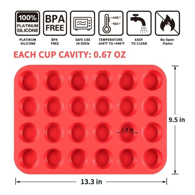 CAKETIME Silicone Mini Muffin Pan 24 Cups Mini Cupcake Pans,