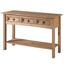 American Furniture Classics Cottage Series Wood Three Drawer Hall Console Table, Corona Brown