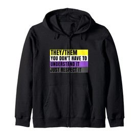 They Them Preferred Pronoun Gender Fluid Nonbinary Flag Hooded Jacket, black