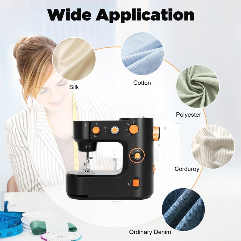 Black Sewing Machine, Basic Sewing Machine 5 Stitch Types Portable
