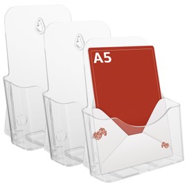 GBACHOOSE Pack of 3 Acrylic Brochure Stands, A5, Thickening: 3 mm, Table Brochure Stand, Brochure Holder, Acrylic Transparent Flyer Stand for Flyer, Menu, Folder, Office, Counter, Restaurant, Hotel